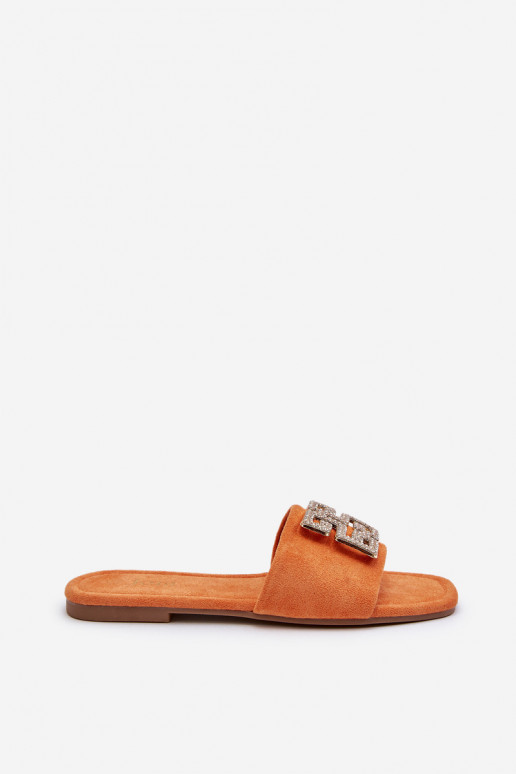 Ciabatte da donna con tacco largo con ornamenti in colore arancione Inaile