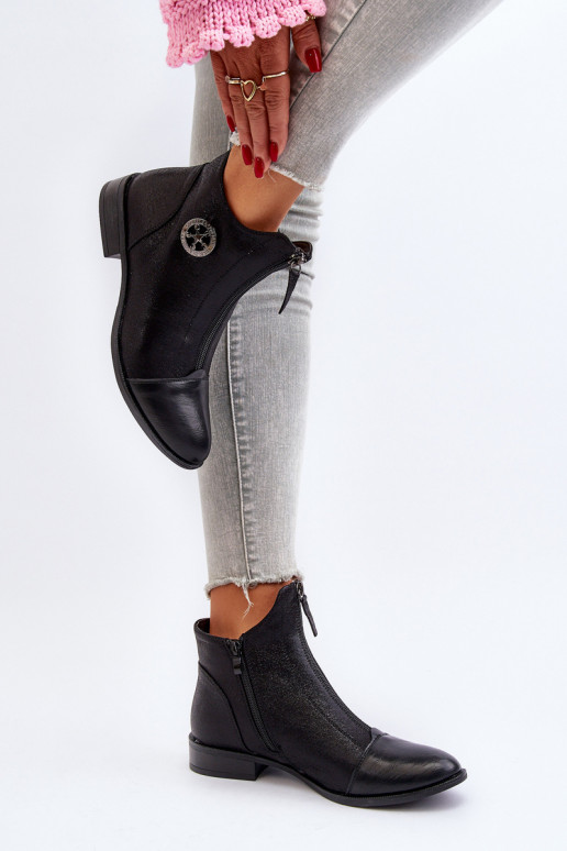 Stivali con tacco largo con cerniere in Loratie nero