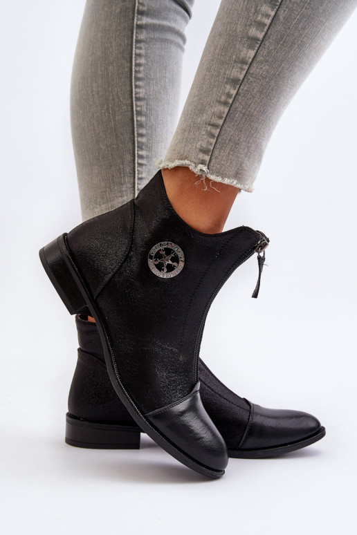 Stivali con tacco largo con cerniere in Loratie nero