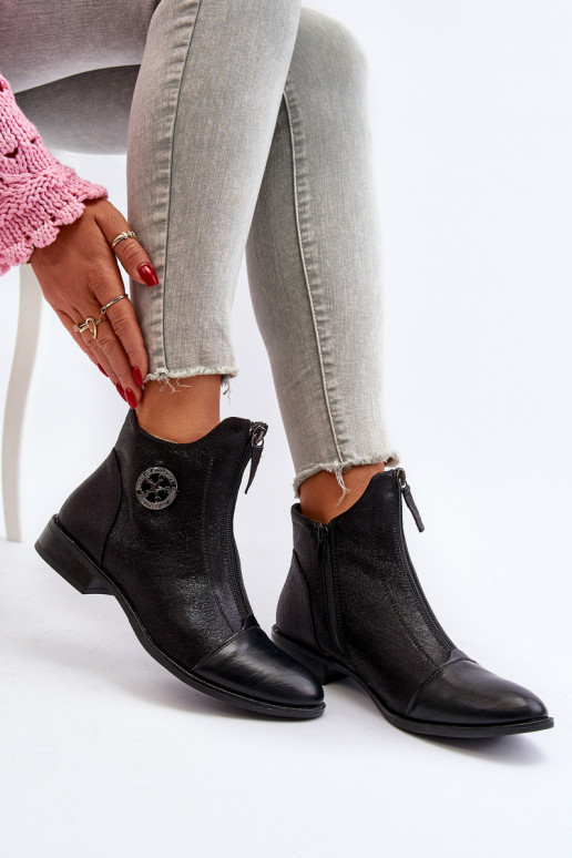 Stivali con tacco largo con cerniere in Loratie nero