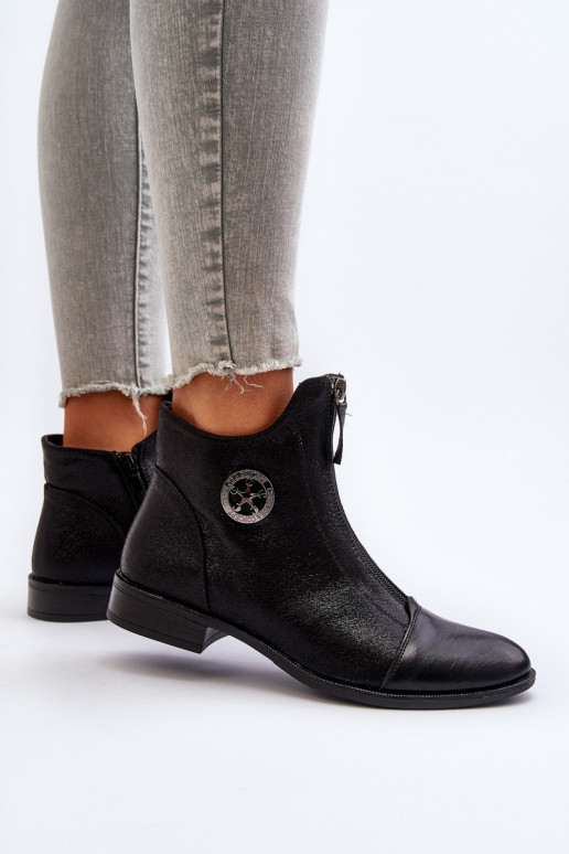 Stivali con tacco largo con cerniere in Loratie nero