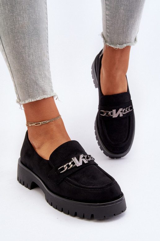 Mocassini in pelle scamosciata con ornamenti in colore nero Loraleima