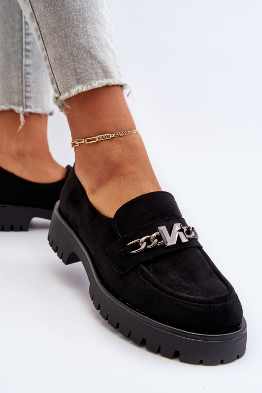 Mocassini in pelle scamosciata con ornamenti in colore nero Loraleima