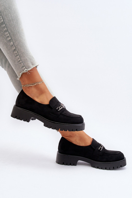 Mocassini in pelle scamosciata con ornamenti in colore nero Loraleima