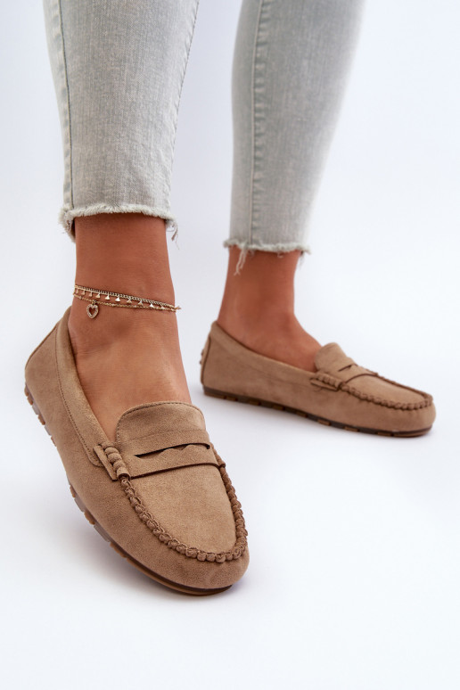 Mocassini da donna modello classico realizzati in pelle scamosciata Glimris beige