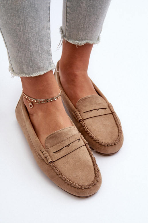 Mocassini da donna modello classico realizzati in pelle scamosciata Glimris beige
