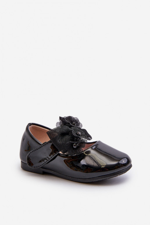 con ballerine bambini effetto laccato con chiusure adesive con nastri in Olessa nera