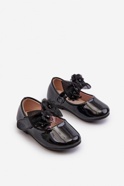 con ballerine bambini effetto laccato con chiusure adesive con nastri in Olessa nera