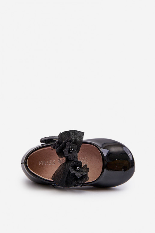 con ballerine bambini effetto laccato con chiusure adesive con nastri in Olessa nera