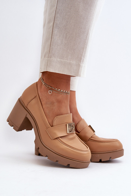 stivali con tacco largo con ornamenti in colore marrone Ranunca