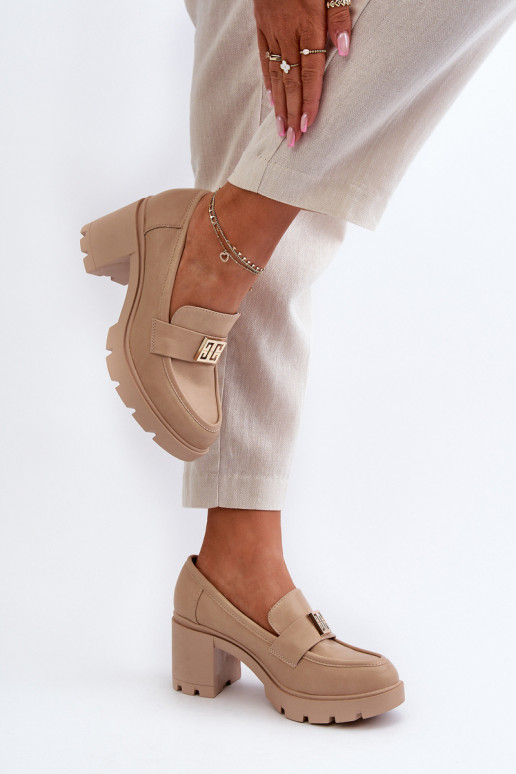 scarpe a tacco largo con ornamenti beige Ranunca