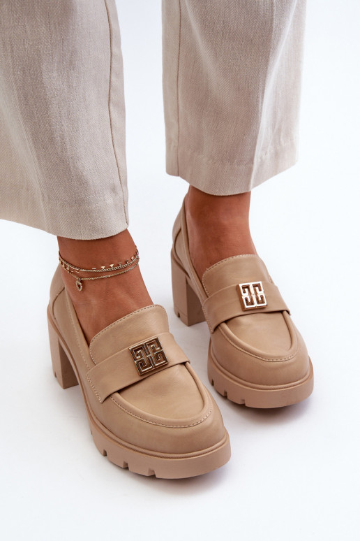 scarpe a tacco largo con ornamenti beige Ranunca