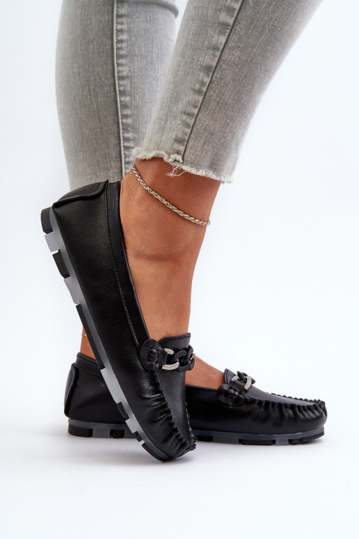 mocassini da donna con ornamenti in colore nero S.Barski LR339