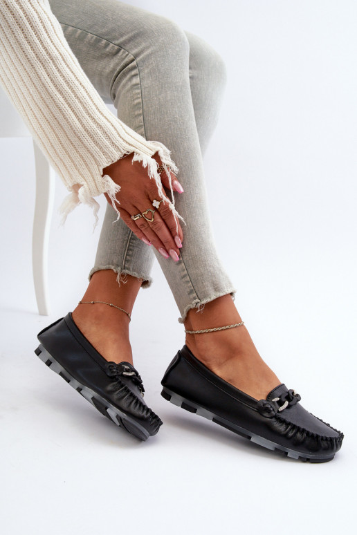 mocassini da donna con ornamenti in colore nero S.Barski LR339