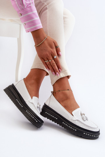 Mocassini da donna con suola placcata oro in colore bianco Assetnima 2