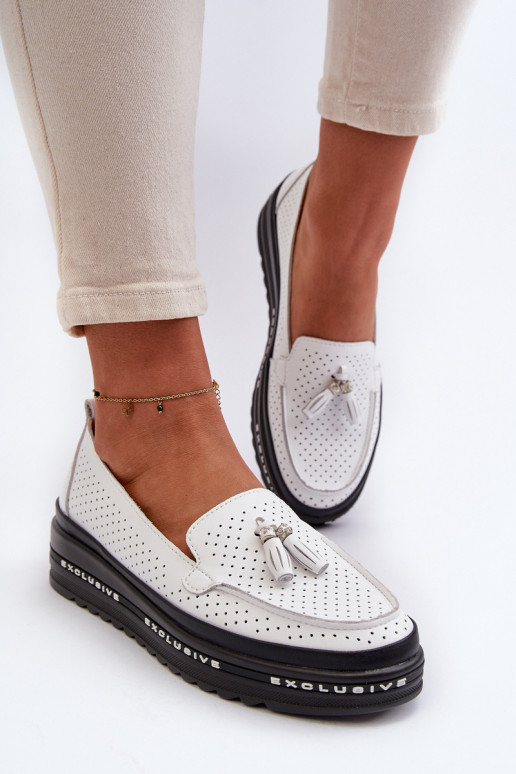 Mocassini da donna con suola placcata oro in colore bianco Assetnima