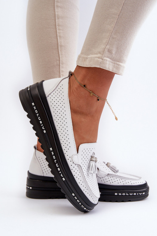 Mocassini da donna con suola placcata oro in colore bianco Assetnima