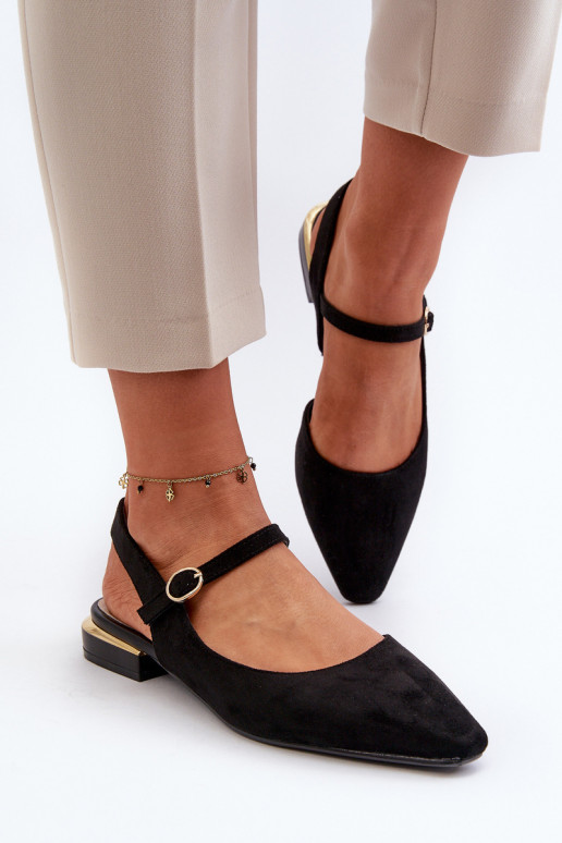 Sergio Leone SK831 Ballerine nere con punta aperta e tacco basso