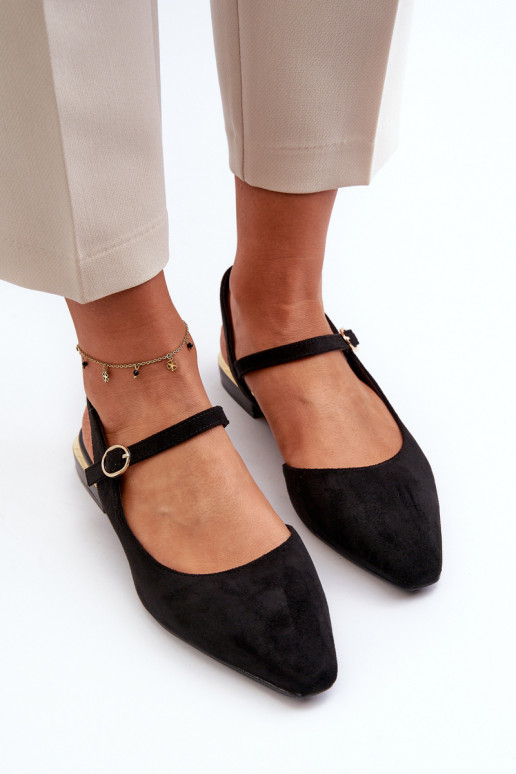 Sergio Leone SK831 Ballerine nere con punta aperta e tacco basso