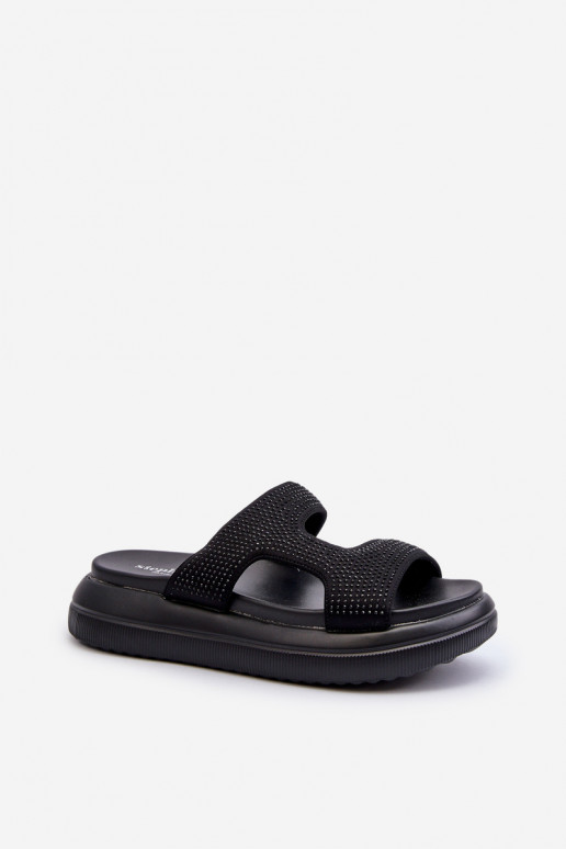 Infradito da donna decorate con plateau in colore nero Jestella