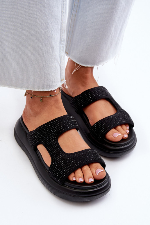 Infradito da donna decorate con plateau in colore nero Jestella