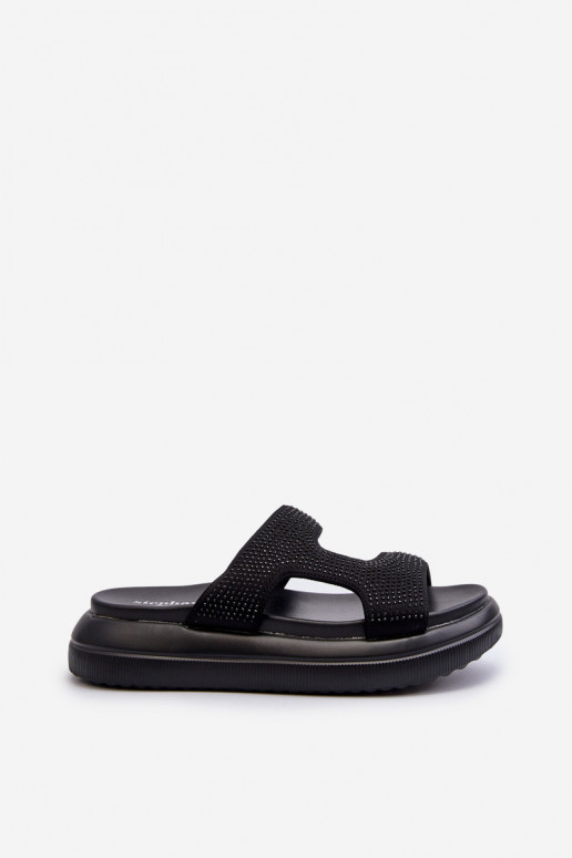 Infradito da donna decorate con plateau in colore nero Jestella