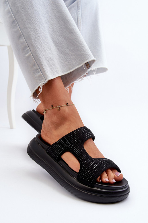 Infradito da donna decorate con plateau in colore nero Jestella