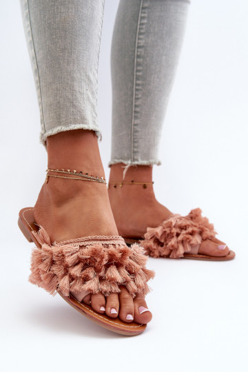 piedi piatti Ciabatte da donna con frange in colore rosa Rialle