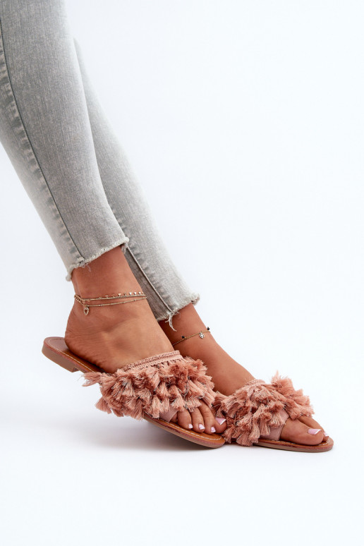 piedi piatti Ciabatte da donna con frange in colore rosa Rialle
