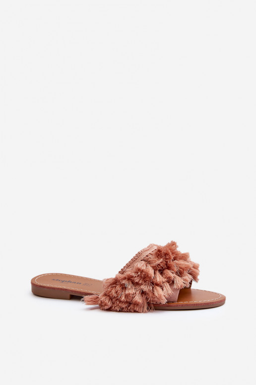 piedi piatti Ciabatte da donna con frange in colore rosa Rialle