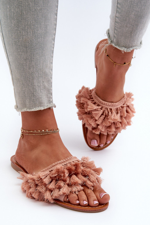 piedi piatti Ciabatte da donna con frange in colore rosa Rialle