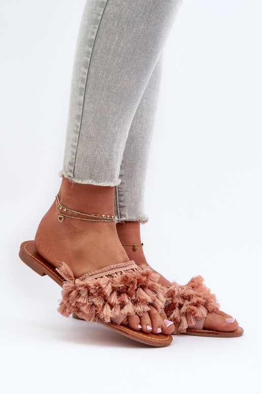piedi piatti Ciabatte da donna con frange in colore rosa Rialle