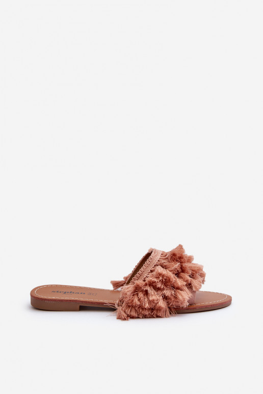 piedi piatti Ciabatte da donna con frange in colore rosa Rialle