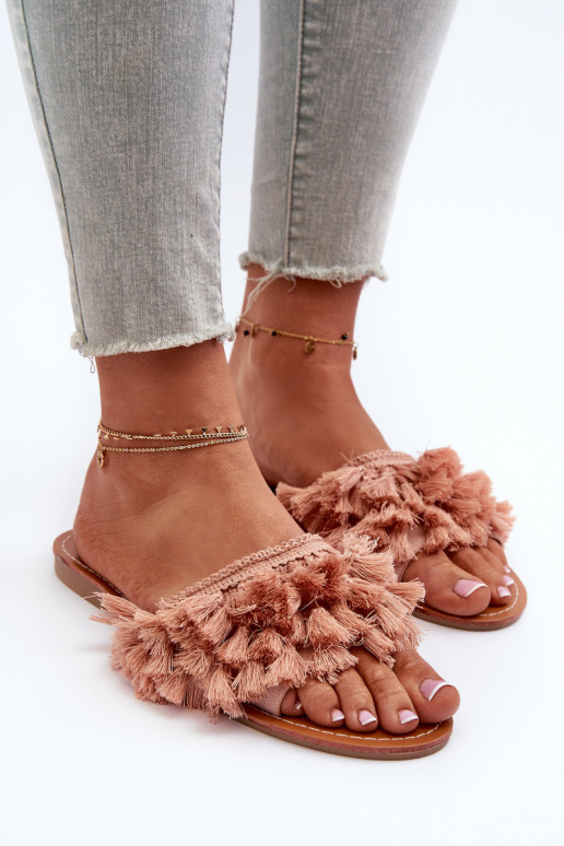 piedi piatti Ciabatte da donna con frange in colore rosa Rialle