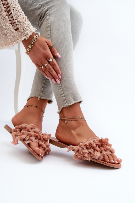 piedi piatti Ciabatte da donna con frange in colore rosa Rialle