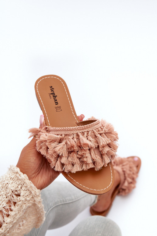 piedi piatti Ciabatte da donna con frange in colore rosa Rialle