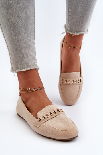 Mocassini scintillanti con catene in Aredilla beige