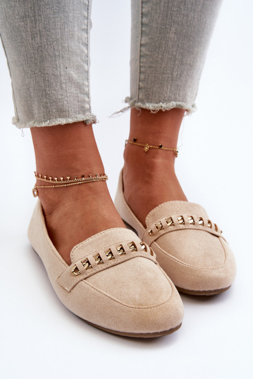 Mocassini scintillanti con catene in Aredilla beige Mocassini scintillanti con catene in Aredilla beige