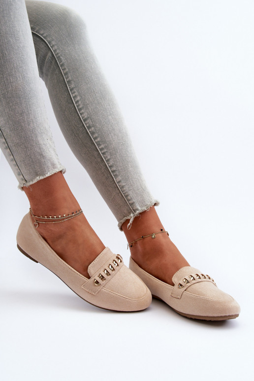 Mocassini scintillanti con catene in Aredilla beige Mocassini scintillanti con catene in Aredilla beige