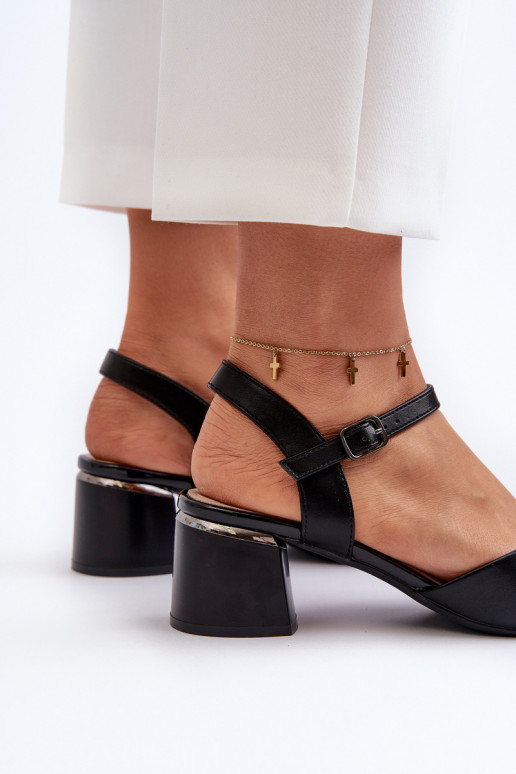 Sandali da donna con tacco basso Eko Sergio Leone SK876 colore nero