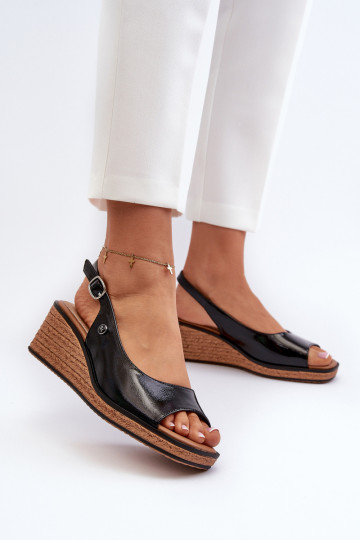 Sandali platform effetto lacca Sergio Leone SK301 colore nero