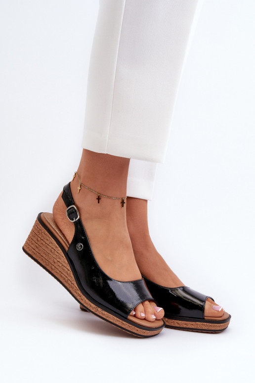 Sandali platform effetto lacca Sergio Leone SK301 colore nero