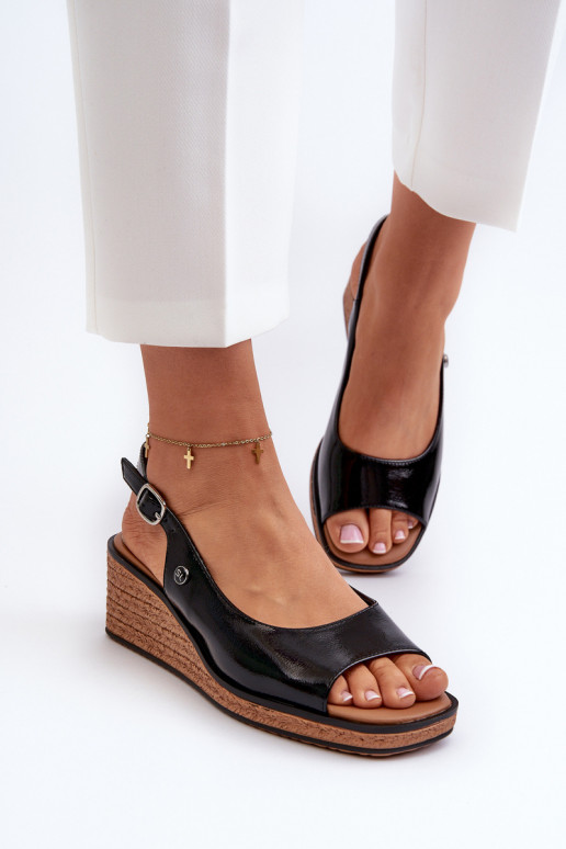 Sandali platform effetto lacca Sergio Leone SK301 colore nero