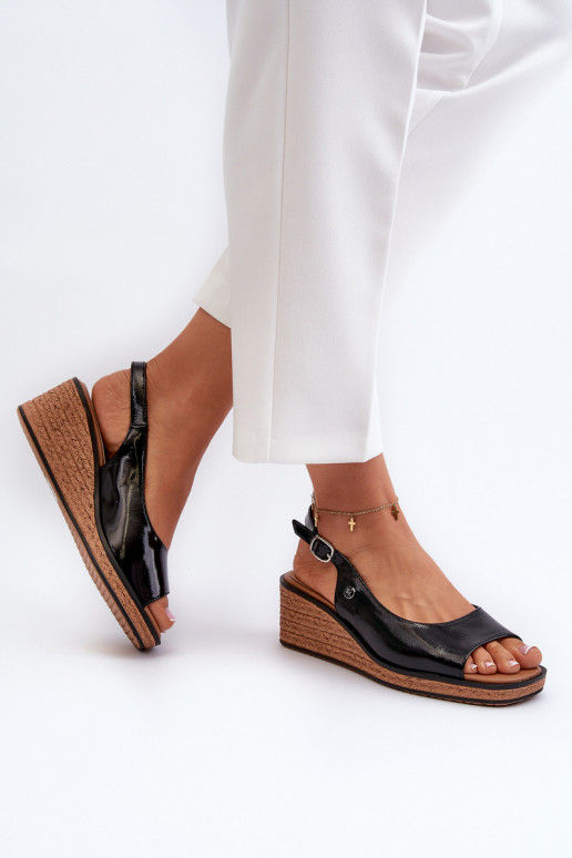 Sandali platform effetto lacca Sergio Leone SK301 colore nero