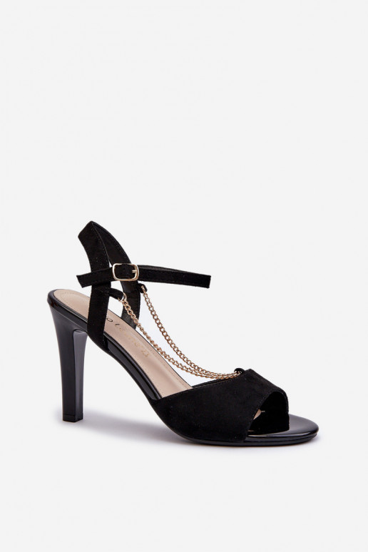 Sandali da donna con tacco sottile realizzati in eco camoscio con catene Sergio Leone SK925 in nero