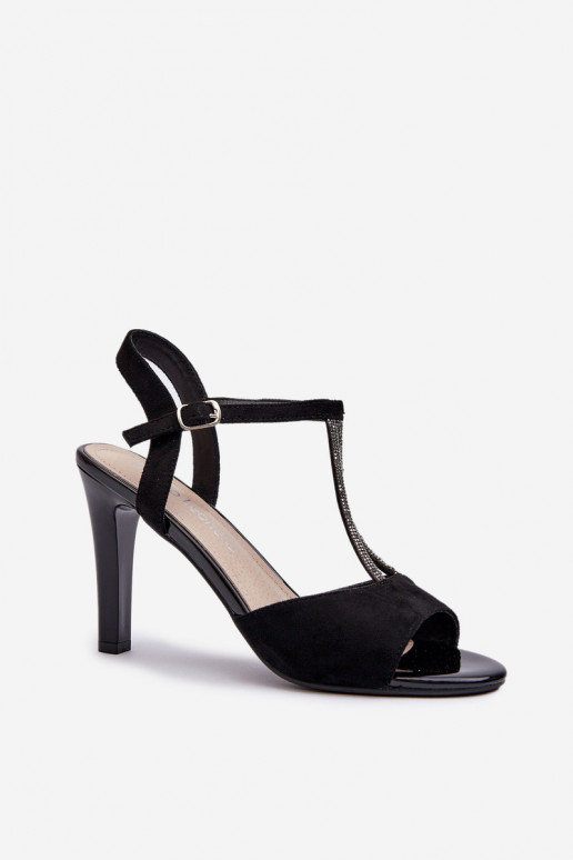 Sandali da donna con tacco sottile Ze Zdobionymi Paskami Sergio Leone SK924 colore nero