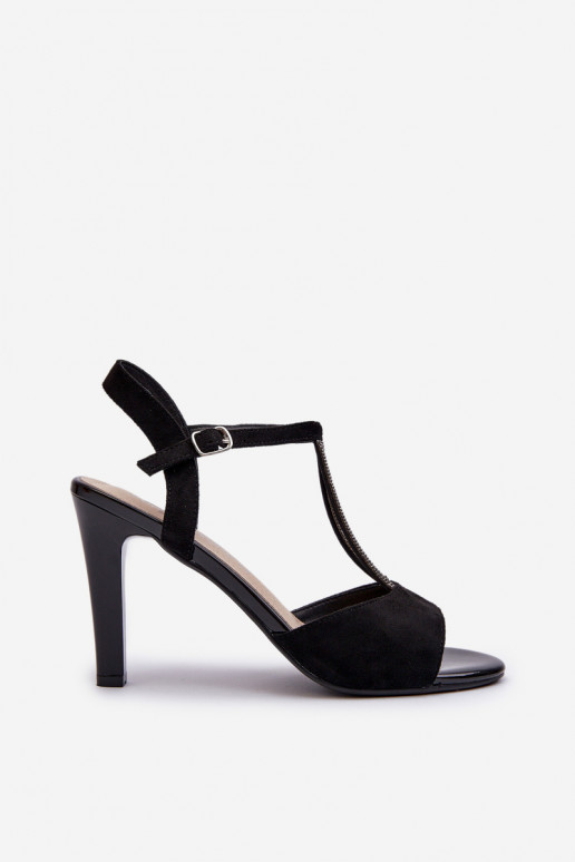 Sandali da donna con tacco sottile Ze Zdobionymi Paskami Sergio Leone SK924 colore nero