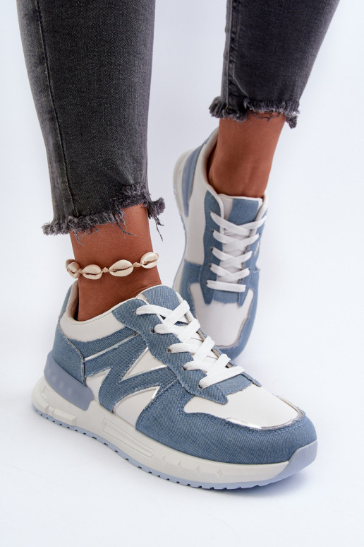Materiale jeans Scarpe modello sneakers realizzate in eco pelle colore blu Kaimans