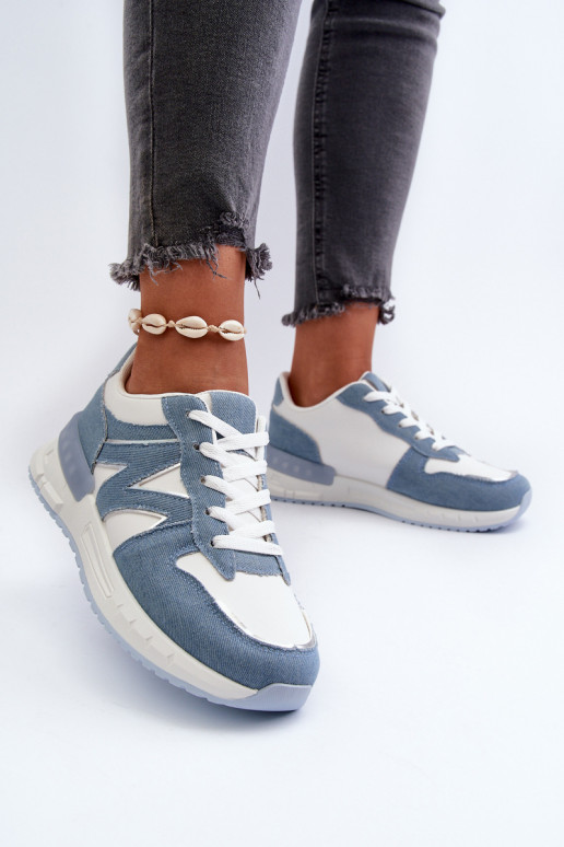 Materiale jeans Scarpe modello sneakers realizzate in eco pelle colore blu Kaimans