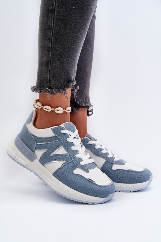 Materiale jeans Scarpe modello sneakers realizzate in eco pelle colore blu Kaimans